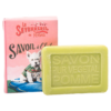 Mini savon rectangle de 25g à la pomme avec un emballage papier illustré par un chien Westie de la collection "Mini savons" - Fabriqué en France par La Savonnerie de Nyons
