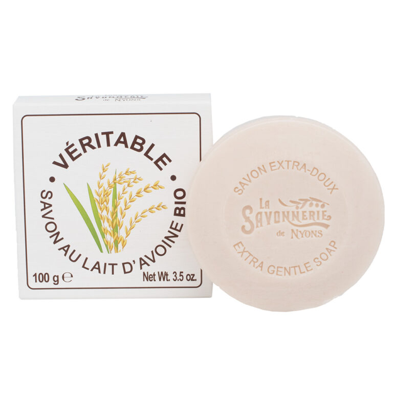 Savon rond au lait d'avoine Bio de la collection de savons "Savons aux laits végétaux BIO" - Fabriqué en France par La Savonnerie de Nyons