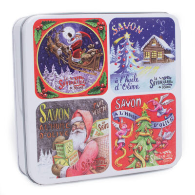 boite avec 4 savons sur le thème de Noël de la Savonnerie de Nyons