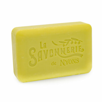 Savon de 200g à la verveine avec emballage papier avec une illustration aquarelle d'un jardin provençal de la collection "Savons solides et liquides" - Fabriqué en France par La Savonnerie de Nyons