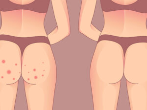 Avant-Après petits boutons sur les fesses qui disparaissent avec une routine de nettoyage a l'argile