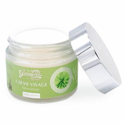 Crème visage à l'aloe vera bio, pot en verre ouvert