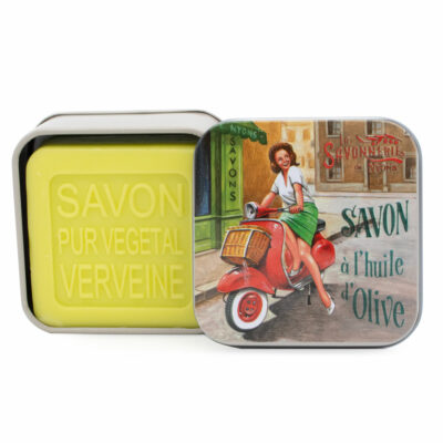Savons dans une boite en métal avec une illustration de Vespa de la collection de savons "Boites avec Savons"