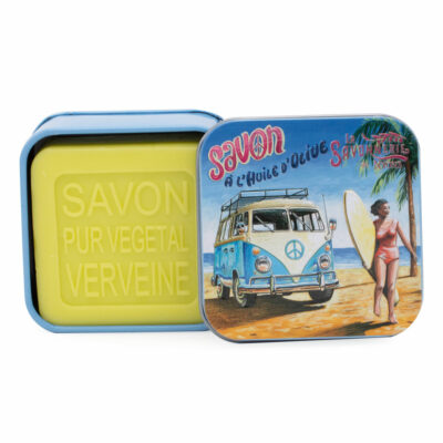 Savons dans une boite en métal avec une illustration de Combi Wolksvagen de la collection de savons "Boites avec Savons"