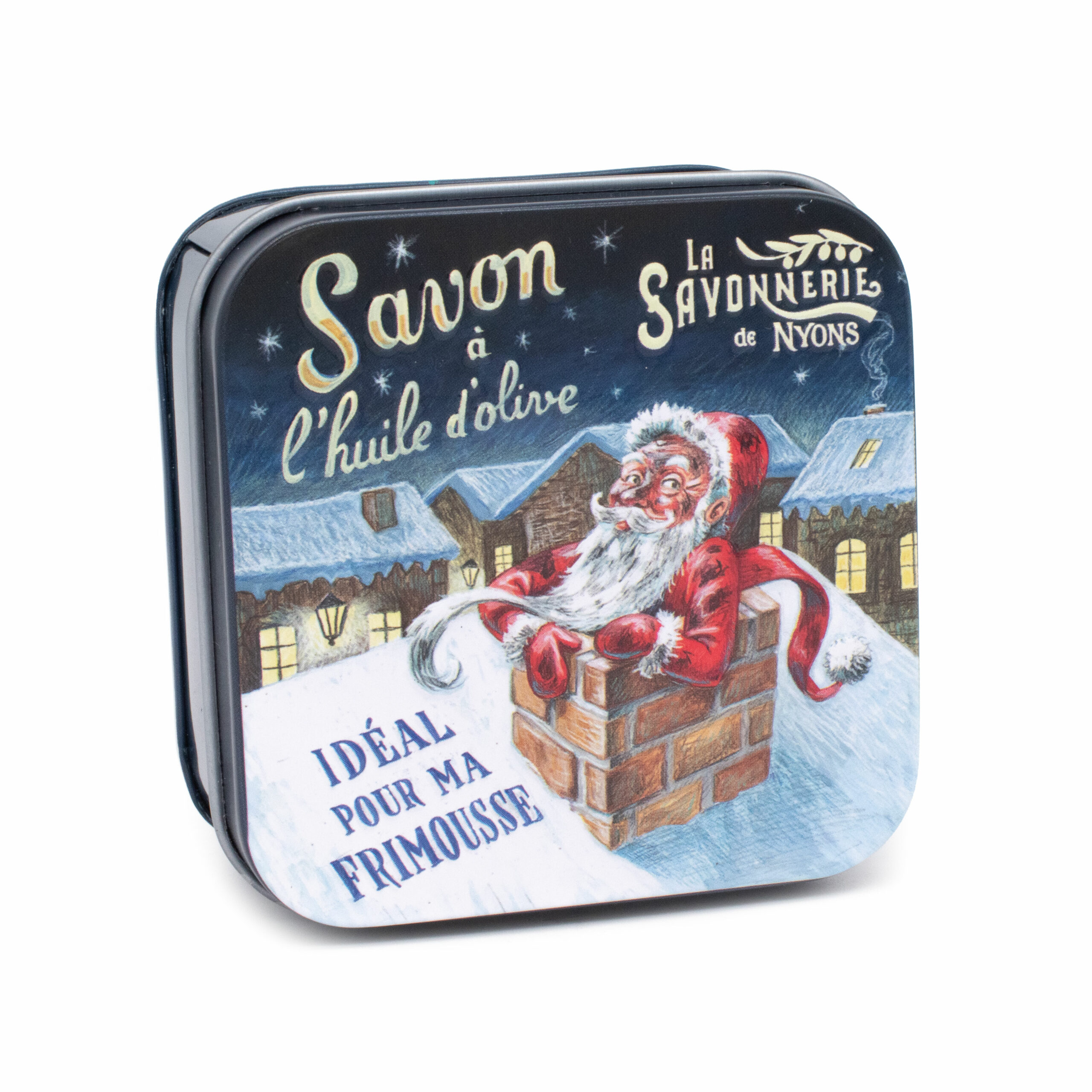 Boite à savon en métal avec une illustration de nuit de Noël de la collection de savons "Boites avec Savons" - Fabriqué en France par La Savonnerie de Nyons