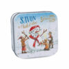 Boite à savon en métal avec une illustration de bonhomme de neige de la collection de savons "Boites avec Savons" - Fabriqué en France par La Savonnerie de Nyons