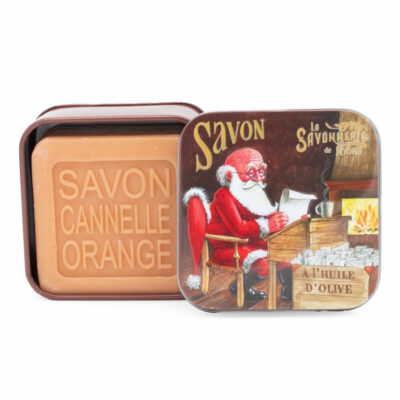 Savon de 100g dans une boite en métal avec une illustration de lettre au Père Noël de la collection de savons "Boites avec Savons"
