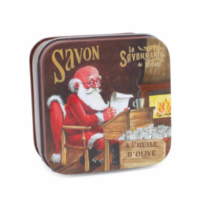Boite à savon en métal avec une illustration de lettre au Père Noël de la collection de savons "Boites avec Savons" - Fabriqué en France par La Savonnerie de Nyons