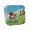 Boite à savon en métal avec une illustration de chien Saint Bernard collection de savons "Boites avec Savons" - Fabriqué en France par La Savonnerie de Nyons