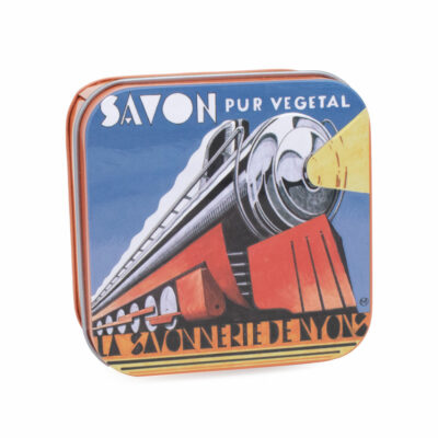 boite à savon en métal avec une illustration retro du train l'Orient Express de la collection de savons "Boites avec Savons" - Fabriqué en France par La Savonnerie de Nyons