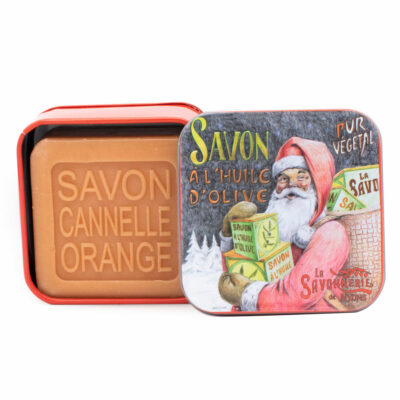 Savon de 100g du Père Noël dans une boite en métal retro illustrée de la collection de savons "Boites avec Savons"