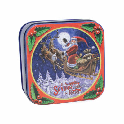 boite à savon du traineau du Pere Noel en métal retro illustrée avec un traineau de la collection de savons parfumés "Boites avec Savons" - Fabriqué en France par La Savonnerie de Nyons