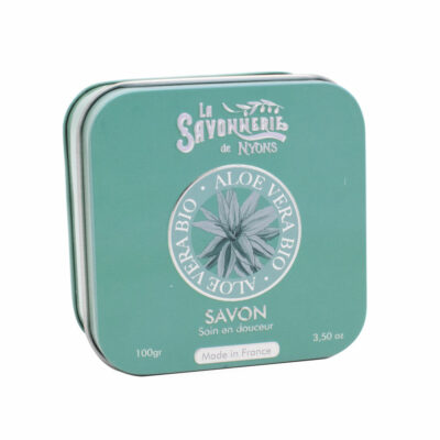 Boite à savon de 100g à l'aloe vera Bio en métal illustrée de la collection de savons "Boites avec Savons" - Fabriqué en France par La Savonnerie de Nyons
