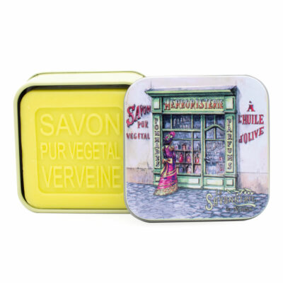 Boite à savon en métal retro illustrée avec un herboriste de la collection de savons parfumés "Savons des Métiers"
