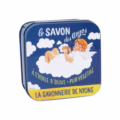 Boite à savon en métal retro illustrée par un ange de la collection de savons parfumés "Boites avec Savons" - Fabriqué en France par La Savonnerie de Nyons