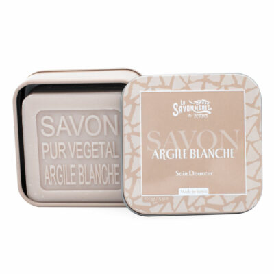 Savon à l'argile blanche dans une boite en métal de la collection de savons "Savons à base d’ingrédients naturels"
