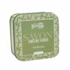 Boite à savon à l'argile verte en métal verte de la collection de savons "Savons à l’argile" - Fabriqué en France par La Savonnerie de Nyons