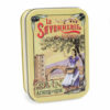 Boite pour savon de 200g en metal vintage illustrée par un dessin retro d'un paysage avec un pont de la collection "Boites avec Savons" - Fabriqué en France par La Savonnerie de Nyons
